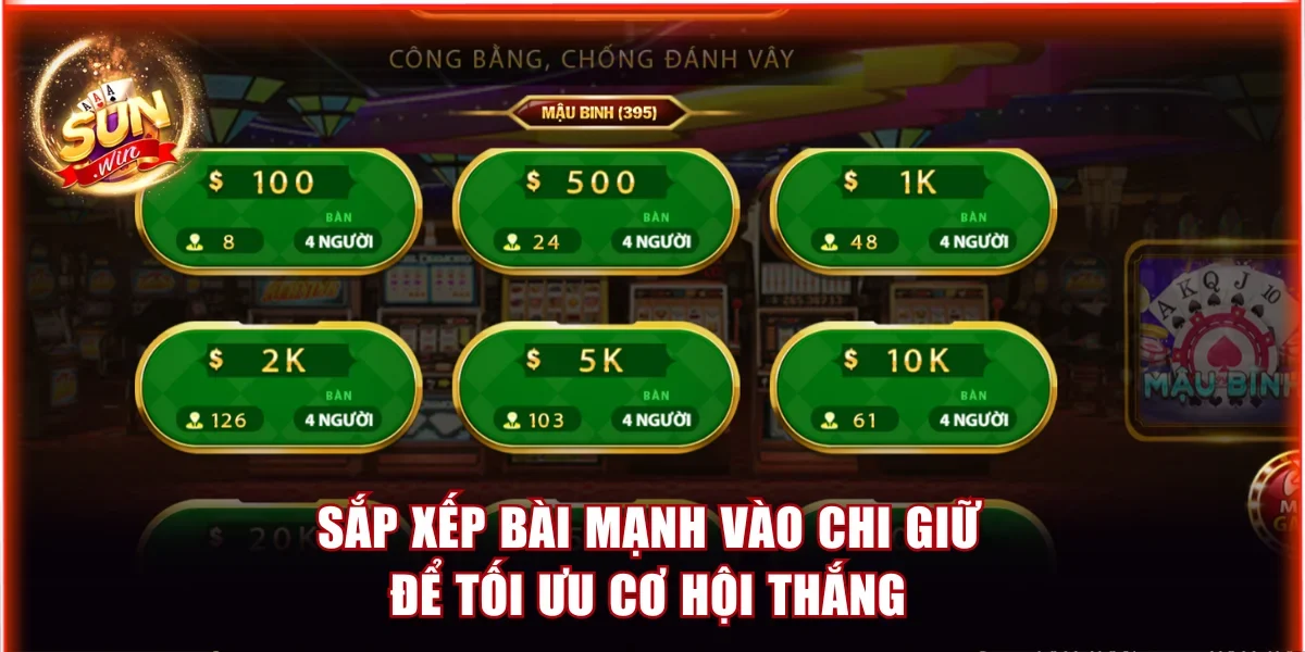 Sắp xếp bài mạnh vào chi giữ để tối ưu cơ hội thắng