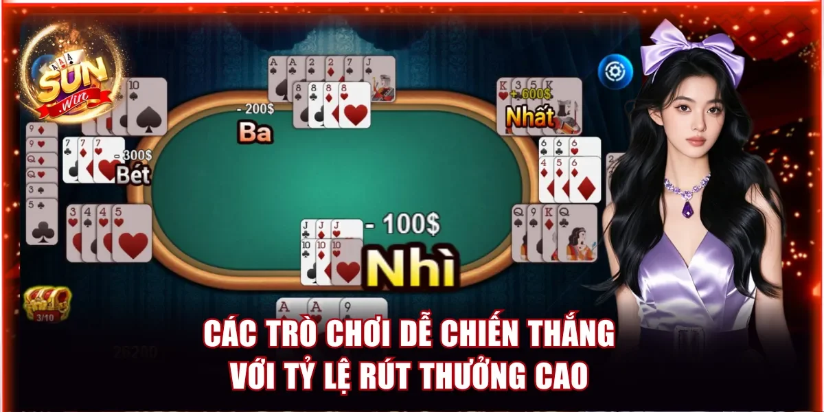 Các trò chơi dễ chiến thắng với tỷ lệ rút thưởng cao